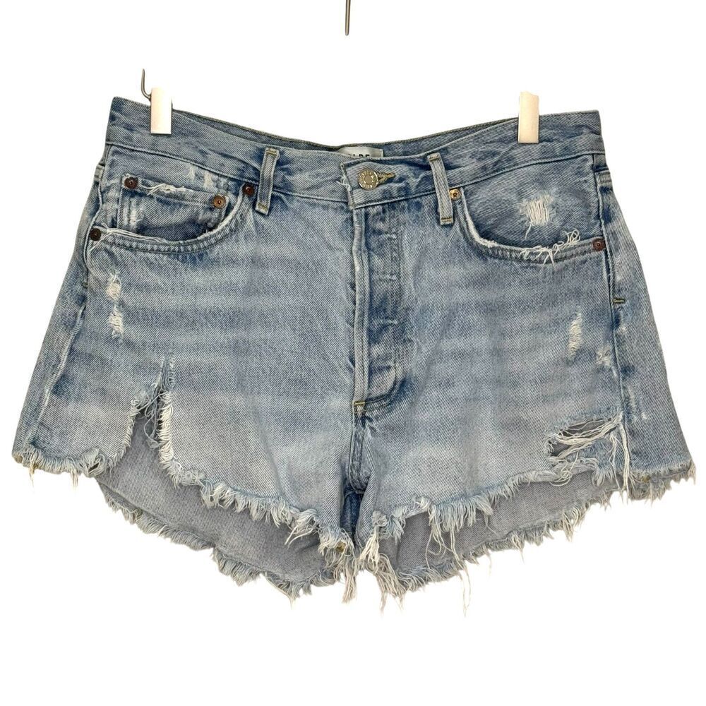 AGOLDE Shorts 28 Blue Parker Distressed High Rise Denim Frayed Hem Cutoff Grunge